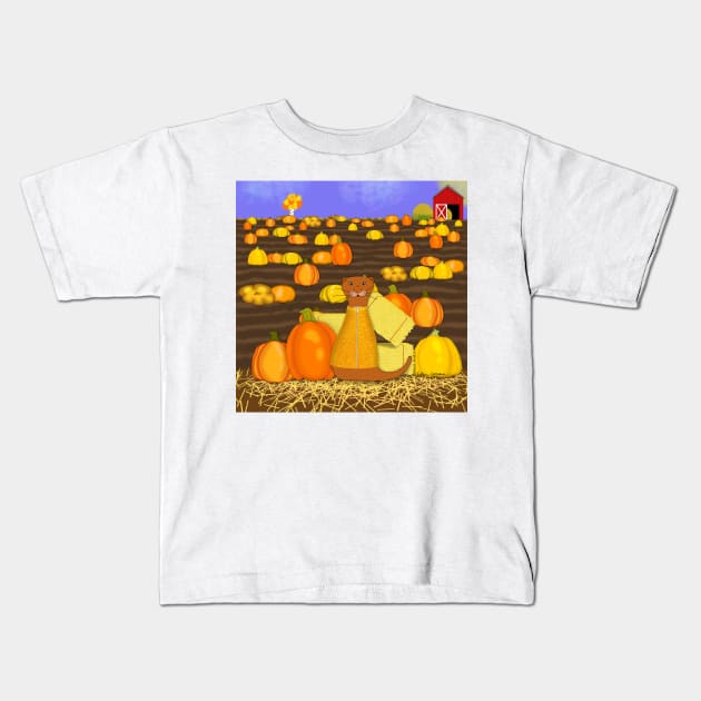 Oliver The Otter Picks a Pumpkin Kids T-Shirt by ButterflyInTheAttic